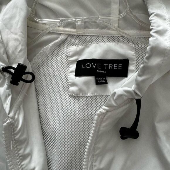 Love Tree Cropped Windbreaker Hoodie Jacket White With black Striped Small - Picture 3 of 12